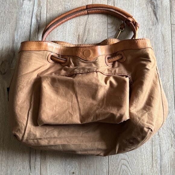 Vintage Fossil Tan Genuine Leather Round Shoulder Strap Key Charm Large Hobo Bag - Picture 11 of 16